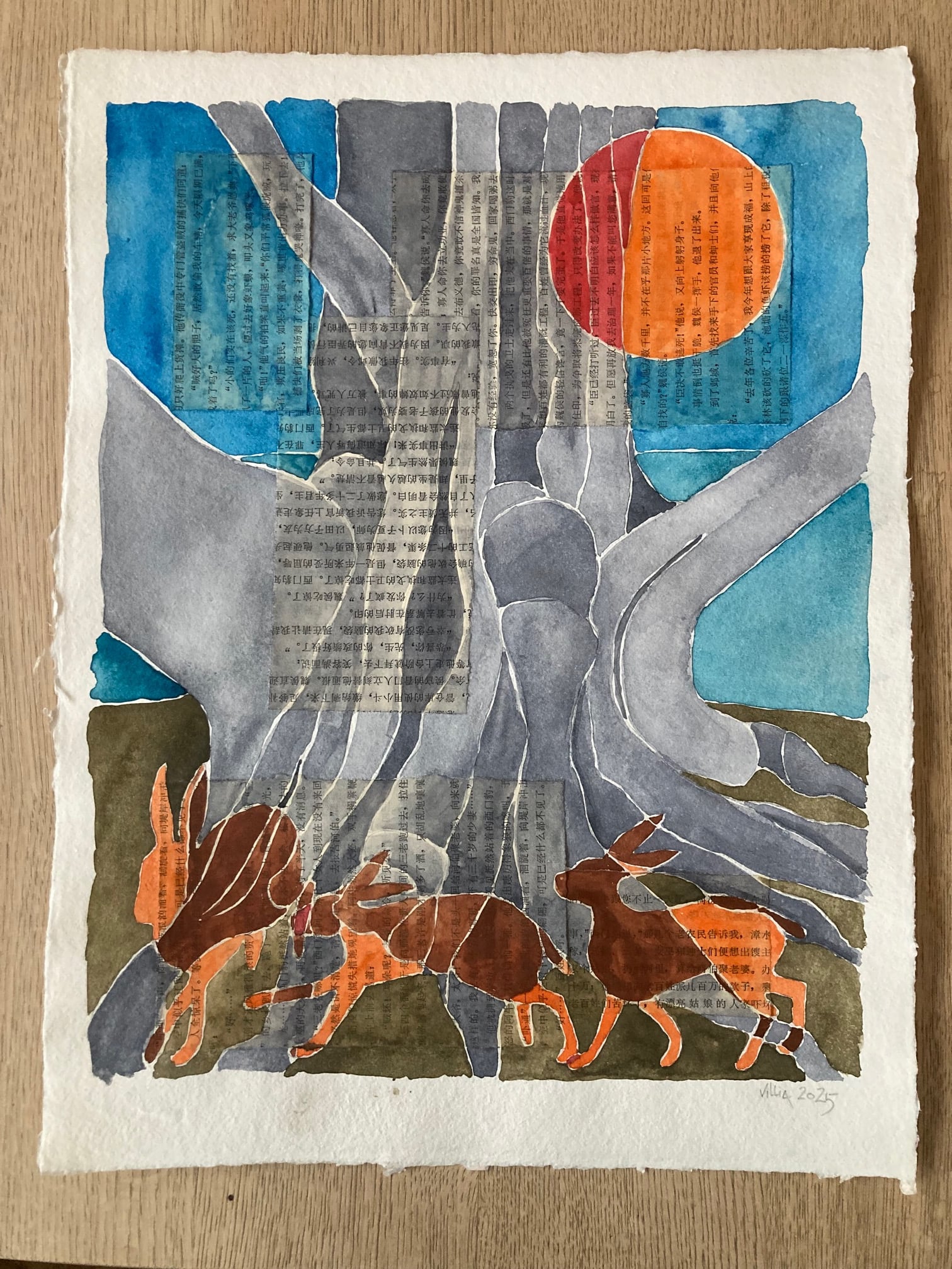 Oenslagers bøg,  2025, 30x40 cm, handmade paper, Aquiari 270 gr.