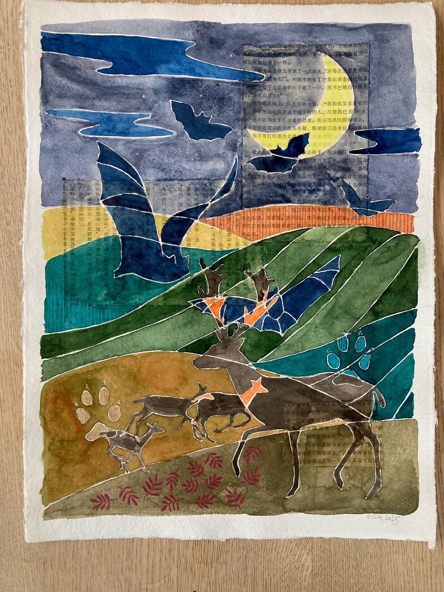Hjerteland, 2025, 30x40 cm, handmade paper, 
Aquiari 270 gr.